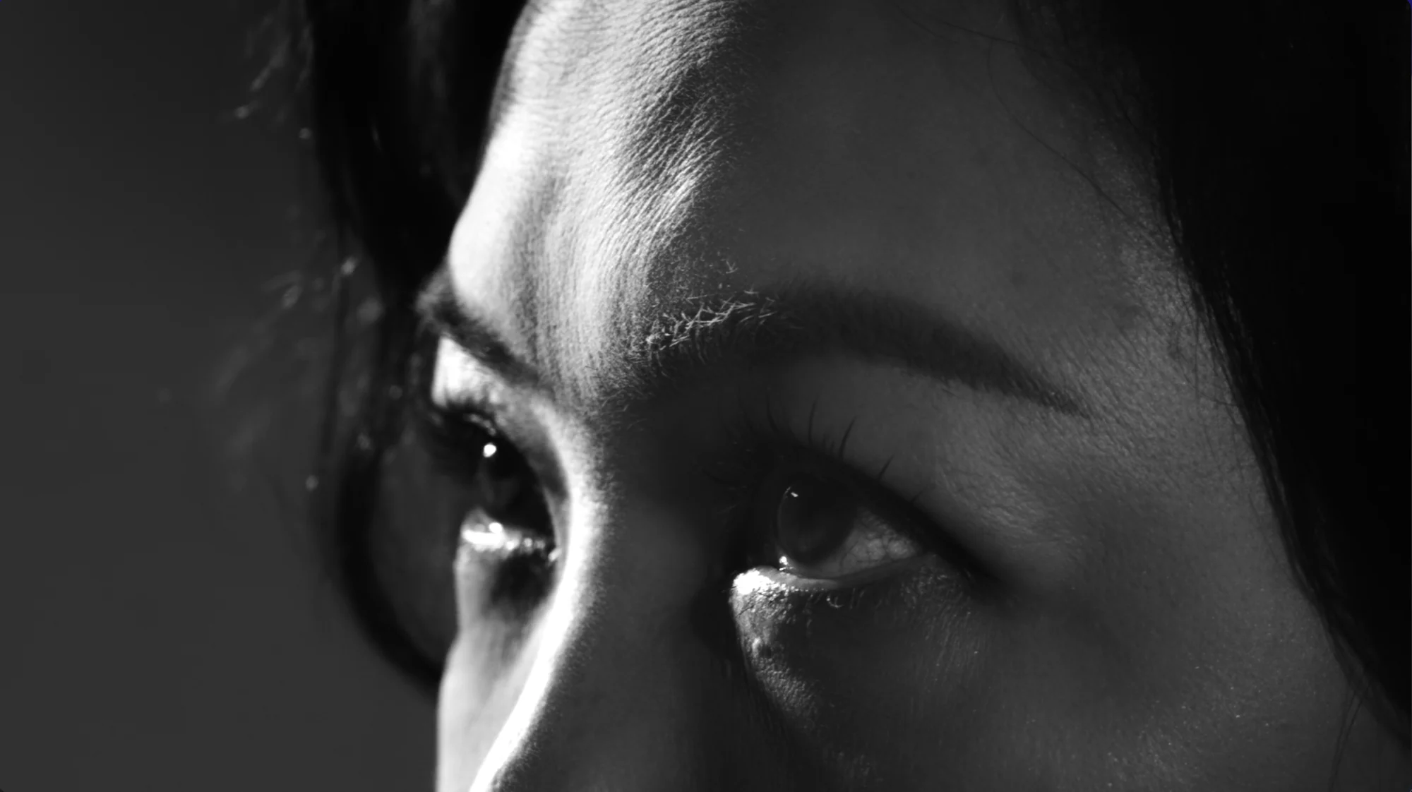 A close-up portrait detail in the supplied Prima Facie material.